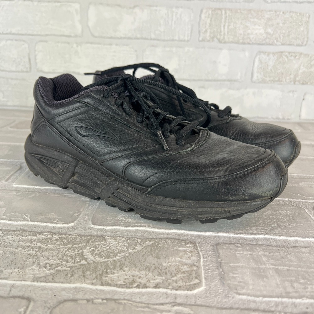 Brooks Addiction Walker Shoes Womens 9.5 Black Leather Lace Up Comfort Casual